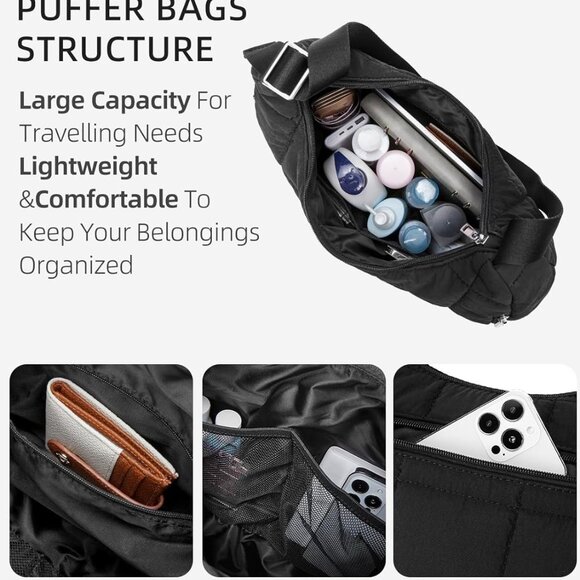 Luxury Quilted Puffer Shoulder Bag - Organized & Comfortable Design for Women - Picture 3 of 7